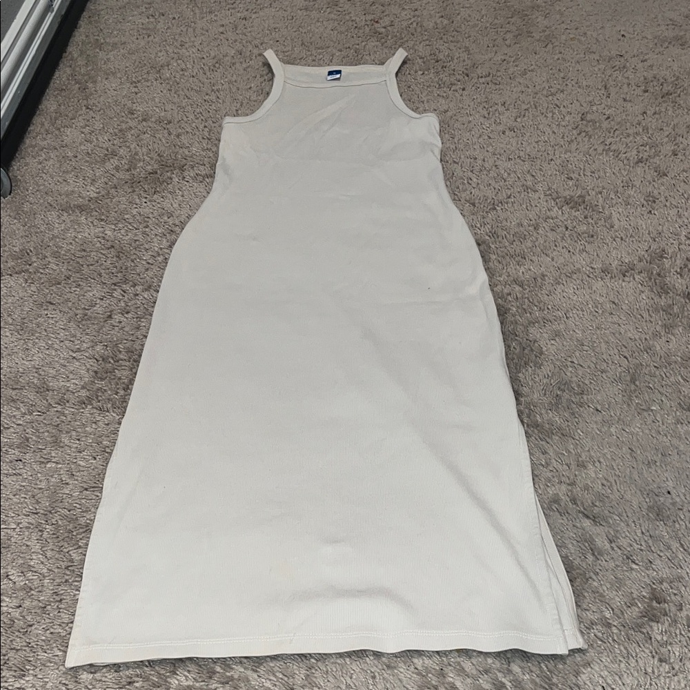 Old Navy Cream Ribbed Midi Tank Dress